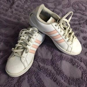 Adidas cloud foam white with pink stripes size 8.5